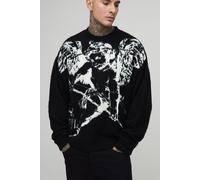 Tall - Pull en maille brossée à motif Renaissance homme - noir - XL, noir