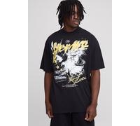 Tall - T-shirt oversize délavé à col montant et imprimé aigle homme - acid wash black - XL, acid wash black