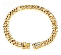 Tallew Collier doré pour chien et chat avec boucle sécurisée - Style cubain - Accessoire de bijoux pour chiens et chats de petite, moyenne et grande taille (25,4 cm)