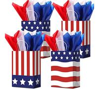 Tallew Lot de 16 sacs cadeaux patriotiques avec poignée et 18 sacs cadeaux en papier de soie du 4 juillet - Motif drapeau américain - Pour le jour commémoratif des vétérans - Fête de l'indépendance