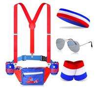 Tallew Lot de 9 ceintures de bière pour le 4 juillet 250e anniversaire de mariage avec drapeau américain patriotique, Rouge, blanc, bleu, 11.81 x 5.91 inches, Style élégant