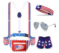 Tallew Lot de 9 ceintures patriotiques pour boissons, bière, ceinture, sac, bretelles, porte-boisson, drapeau, bandeau, bandeau, Rouge, blanc, bleu, 11.81 x 5.91 inches, Style rétro