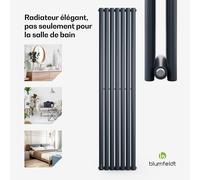 Tallheo 41 x 180 cm radiateur sèche-serviettes tubulaire 1435 W eau chaude 1/2