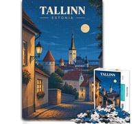 Tallinn, Estonia Nightscape Illustration_001 Puzzle, 1000 pièces | Comme idée cadeau de Noël : ce puzzle 1000 pièces adulte se prête aux moments tranquilles entre les fêtes.