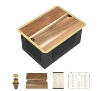 Talllor Évier à linge encastrable 61 x 45,7 cm, 30,5 cm de profondeur doré | Workstation SS304 Évier de buanderie sous comptoir Calibre 16 avec kit doré pour buanderie et garage #TLU-0056