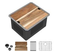 Talllor Évier à linge encastrable de 53,3 x 45,7 cm, 30,5 cm de profondeur | Workstation SS304 - Évier de buanderie sous comptoir de calibre 16 avec kit noir pour buanderie et garage #TLU-0053