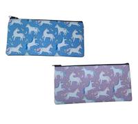 Tallon Lot de 2 trousses à crayons licorne - Trousse à fermeture éclair pour enfants - Pochettes plates colorées bleues et violettes pour filles et garçons - Fournitures de rentrée scolaire