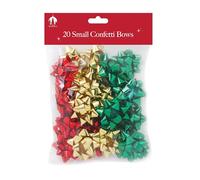 Tallon Lot de 20 petits nœuds à confettis de Noël - Rouge, doré et vert - Accessoires autocollants pour emballage cadeau - Touche finale festive pour les cadeaux