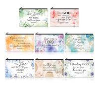 Talltalk Lot de 8 trousses de maquillage chrétiennes avec verset de la Bible inspirant, cadeaux de motivation avec prières, sacs de maquillage double face, cadeaux de Noël religieux pour amis (motif
