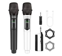 talomen Microphone sans Fil Professionnel,système de Dual Microphone à 2.4 GHz Karaoké Dynamique Rechargeable avec Récepteur,160ft Ext,Idéal pour Karaoké,Chants,Fêtes,Soirées,DJ,K60-2 Noir Blanc