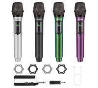 talomen Microphone sans Fil Professionnel, système de Microphones Quadruple 2,4 GHz, Micro karaoké Dynamique Rechargeable avec récepteur, portée 160ft, pour Chant, fête, K604 Argent Noir Vert Pourpre