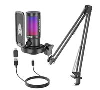 talomen USB Micro Gaming kit, RGB Condensateur Microphone pour Ordinateur PC PS5, avec Bouton de Silence, Fixation Antichoc, Support Micro, Filtre Anti-Pop, pour Streaming Discord Podcasts F8S