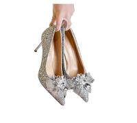 Talon Femme Chaussures de Mariage Cendrillon à Talons Hauts et Strass, Escarpins à Bout Pointu for Femme, Escarpins de fête en Cristal(Silver 6cm,39)