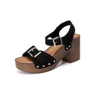 Talon Femme Confortable Chaussures Talon Femme Sandales Rétro À Talons Épais Et Plateforme En Pour Femmes Avec Boucle Réglable Ceinture À Un Mot Chaussures Été Sandale (Black 40)