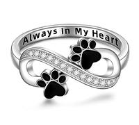 Talonior Bague en argent sterling avec empreinte de patte de chien et chat - Bague pour femme - Inscription « Always in My Heart » - Cadeau de vacances, US size 6, Métal, Zircone cubique