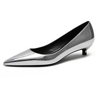 Talons à Bout Pointu pour Femme Cuir Verni Escarpins pour Femmes avec Talon Chaton Slip on Femmes Chaussures pour Vacances De Fête De Mariage Argent 37 EU