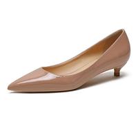 Talons à Bout Pointu pour Femme Cuir Verni Escarpins pour Femmes avec Talon Chaton Slip on Femmes Chaussures pour Vacances De Fête De Mariage Nude 38 EU