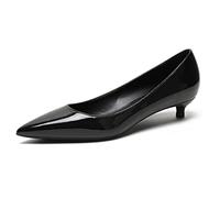 Talons à Bout Pointu pour Femme Cuir Verni Escarpins pour Femmes avec Talon Chaton Slip on Femmes Chaussures pour Vacances De Fête De Mariage Noir 37 EU