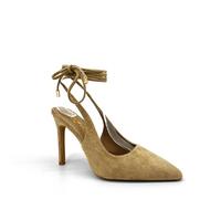 Talons à pointe noirs à bride à la cheville avec lacets de femmes REVREAL. Talons hauts élégants. Faites une déclaration de mode audacieuse avec ces talons aiguilles en daim noir à bout pointu pour fe