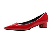 Talons carrés pour Femmes Cuir Verni Bout Pointu Talon épais Enfiler Escarpins pour Femmes pour la Remise des diplômes Rouge 41 EU