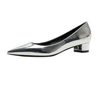Femmes Talon épais à Bout Pointu Escarpins Slip Classique en Cuir Verni sur Pump Shoes Argent 39 EU