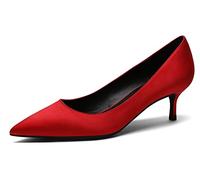 Talons Chaton pour Femme Satin Escarpins pour Femmes Chaussures de Remise des diplômes à Enfiler pour Les Vacances de Mariage Rouge 41 EU