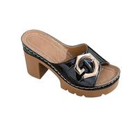 Talons compensés pour femme - Bout ouvert - Sangle de cheville - Sangles réglables - Pantoufles respirantes - Imperméables - Séchage rapide - Pour fête de mariage, Noir , 40.5 EU