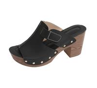 Talons compensés pour femme - Bout ouvert - Sangle de cheville - Sangles réglables - Pantoufles respirantes - Imperméables - Séchage rapide - Pour fête de mariage, Noir , 40.5 EU