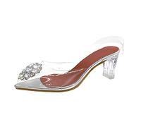 Talons Femme Confortable Sandales Pieds Larges Sandales Hautes Talon Romain Transparent Printemps Femmes Été Et Strass Toe Fashion Pointues pour Chaussures Femme Confort Chic (White,38)