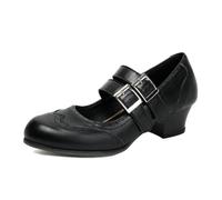 Talons Habillés Mary Jane Élégants Deux Tons Brogue Talon Bloc Bout Rond pour Soirée Bureau PU,Noir,44 EU