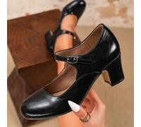 Talons hauts élégants pour femmes, chaussures Mary Jane, design à bride unique et bout rond avec talon épais, fermeture à boucle pour un enfilage facile, confortable et doux, ballerines, chaussures no