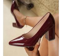 Talons hauts épais à talon haut brillants bourgogne LangMoon 2026 Nouvelle arrivée Best-seller - Design confortable polyvalent et sexy, européen et américain sexy, convient pour les déplacements, les