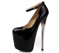 EXECAB Talons Hauts extrêmes pour Hommes et Femmes 22cm Plate-Forme Bretelles Sexy Femmes Pompes Talons Nus Noirs soirée Chaussures fétichistes universelles,Noir,46