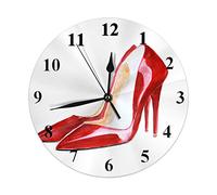 Talons hauts Horloge Femme Chaussures Sexy Aquarelle Rouge Cuir Horloge Murale Ronde 10 Pouces Silencieux Non Coutil Horloge Suspendue pour La Décoration Intérieure Salon Cuisine Chambre Bureau