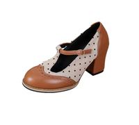 Talons hauts pour femme avec bout rond, talon épais - Sangle de cheville élégante dans des couleurs contrastées pour la vie quotidienne et les loisirs