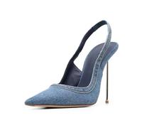 Talons Hauts pour Femmes, 12 Cm De Grande Taille Jean Stiletto Sandales Arrière Escarpins Pointues Creux pour Le Dîner De Bal De Fête Blue, 38 EU
