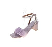 Talons Hauts Sandales perlées à Talons Hauts, Talons épais, Beaux élégants, adaptés aux fêtes, aux mariées aux Mariages (Violet, 1,5 UK)