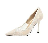 Talons Hauts Sexy en Dentelle et Maille pour Femmes, Escarpins de 4 Pouces, Sandales à Talons Aiguilles à Bout fermé et Pointu, Chaussures de Robe de mariée à Enfiler,Blanc,38 EU
