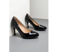Talons hauts stylistiques vernis de mode royale Escarpins laqués classiques pour femmes en cuir écologique. La paire a un bout en amande, le caractère est ajouté par un talon aiguille plus élevé. Le m