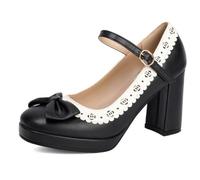 Talons Plateforme Bloc Femme Noeud Dentelle Bout Rond Escarpins