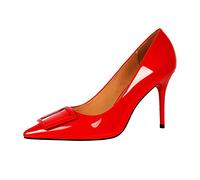 Talons pour Femmes Boucle carrée Dame Chaussures de Bureau Femmes concis en Cuir Verni Chaussures à Talons Hauts Peu Profonds Bout Pointu Femmes Pompes