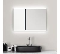 Talos Miroir de Salle de Bain avec éclairage Loft - 50 x 70 cm - Suspension Horizontale et Verticale - Cadre en Aluminium - Interrupteur à Bascule 50022 Argenté