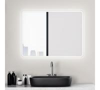 Talos Miroir de Salle de Bain avec éclairage Moon 80 x 60 cm - lumière ambiante environnante - Couleur Claire Blanc Neutre - Cadre en Aluminium de Haute qualité - Suspension Verticale et Horizontale