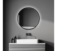 Talos Miroir Mural décoratif avec éclairage LED indirect en Noir Mat Ø 60 cm