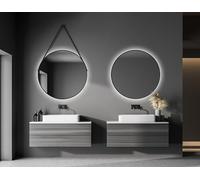 Talos Miroir Mural Rond décoratif avec éclairage LED indirect en Noir Mat Ø 80 cm