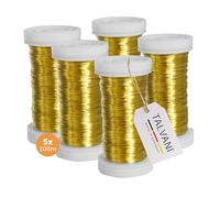 TALVANI Fil pour fleurs, vert, doré, 100 m x 0,35 mm, fil de liaison pour jardin, art floral et projets de bricolage, stable et flexible, lot de 3, 5, fil de myrthe (5, or, 5)