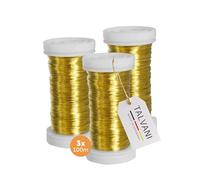 TALVANI Fil pour fleurs, vert et doré, 100 m x 0,35 mm, fil de liaison pour jardin, art floral et projets de bricolage, stable et flexible, lot de 3, 5, fil de myrthe (3, or, 3)