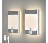 Talwei Lot de 2 appliques murales intérieures avec détecteur de mouvement, batterie LED, avec batterie, capteur de combinaison multiple 2200 mAh, rechargeable par USB, veilleuse, appliques murales
