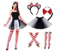 TALWIOR Déguisement Minnie Mouse 6 pièces pour femme avec serre-tête + gants + jupe en tulle, pour cosplay, carnaval, fête à thème