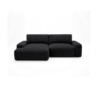 Tama - Canapé d'angle gauche 4 places convertible avec coffre en tissu - Noir